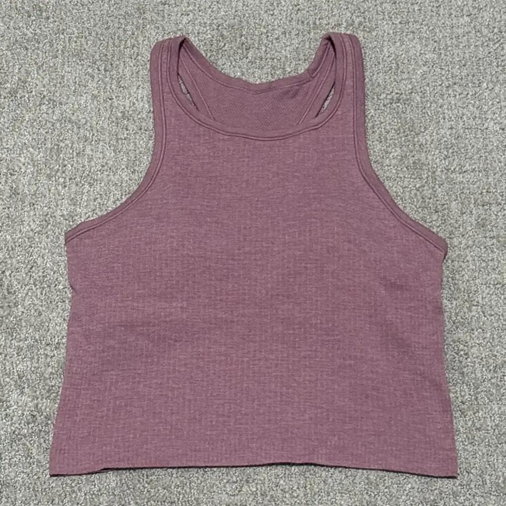 Lululemon Women’s Ebb to Street Cropped Mauve Ribbed Racerback Tank Top Size 8